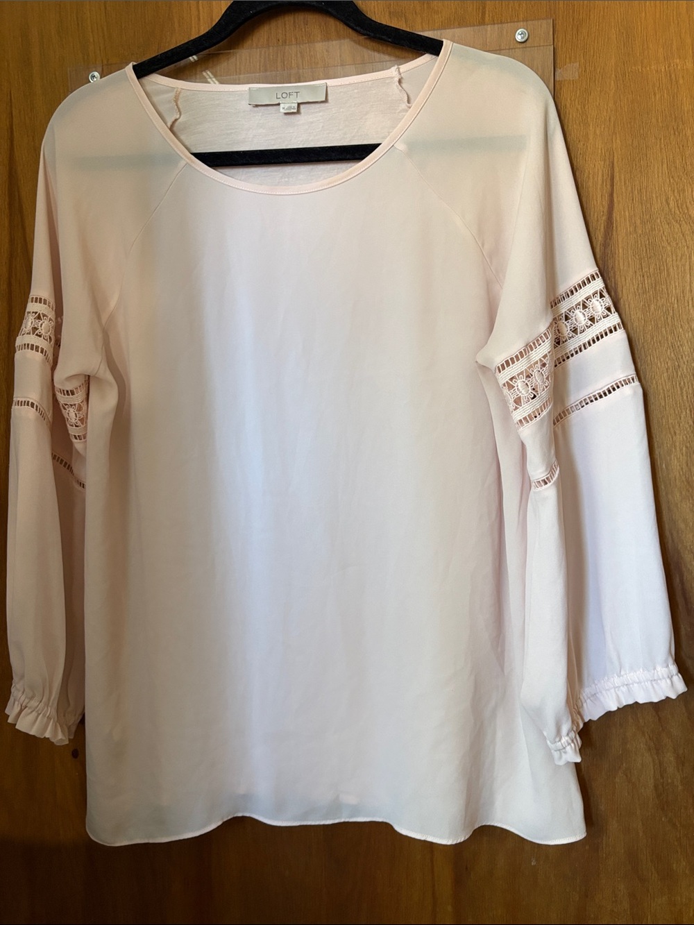 LOFT Blush Pink Lace-Trim Long Sleeve Blouse